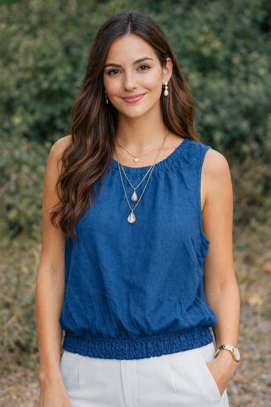 CLOTH & STONE Blue Sleeveless Bubble Hemline Ruffled Top Size Extra Small